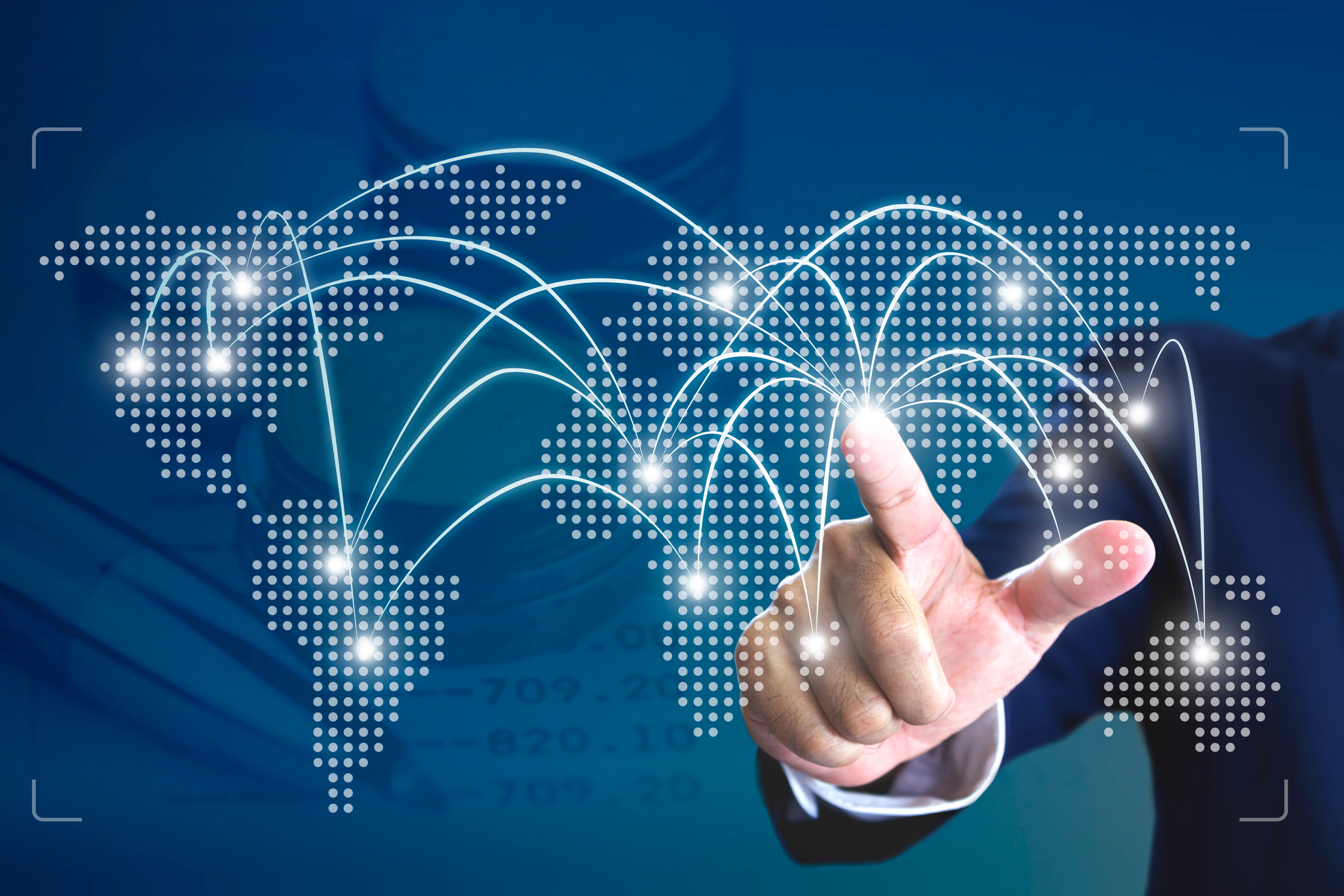 Businessman,Touching,A,Starting,Point,On,A,Virtual,Map,To